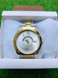 VZ Collections Men's Golden Tone Analog Quartz Watch with Patterned Dial Date Dial