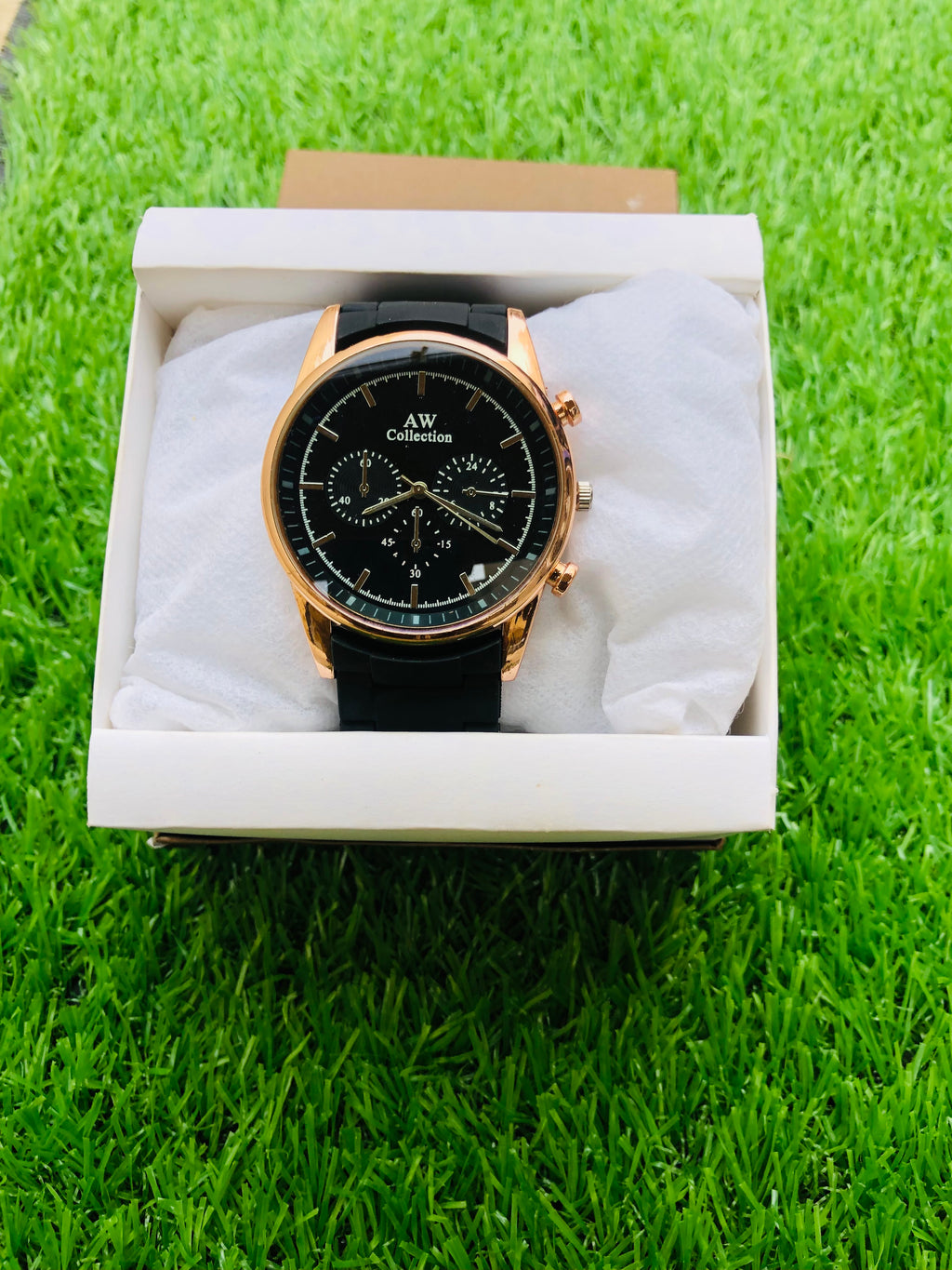 AW Collections Men's Black Tone Analog Quartz Watch with Patterned Dial