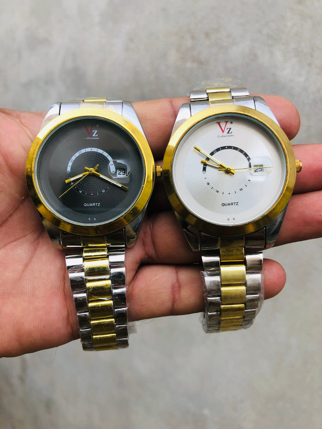 VZ Collections Men's Golden Tone Analog Quartz Watch with Patterned Dial Date Dial