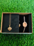 Pack of 3 Golden Watch,, Ring, Bar Locket Set for Girl